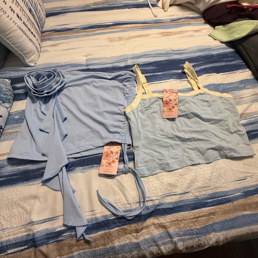 SHEIN Light Blue and Yellow Bandeau Set